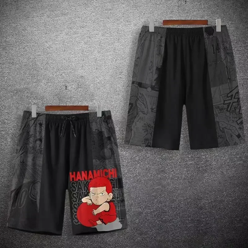 2024 Hot Sale Japanese Anime Shorts Men's SLAM DUNK Printed 5-Point Pants Ice Silk Quick-Drying Sakuragi Flower Road Beach Pants 2