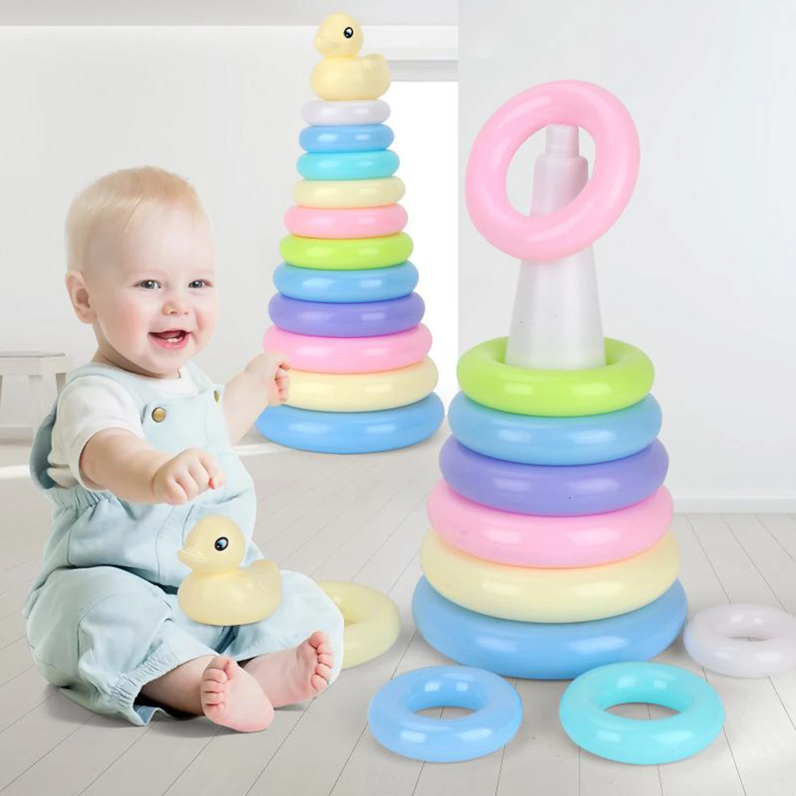 Montessori Rainbow Stacking Rings Toys Fun Activity Stack Up Stacker