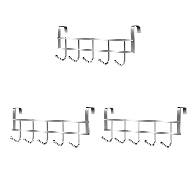 

3X Over The Door 5 Hooks Home Bathroom Organizer Rack Clothes Coat Hat Towel Hanger Stainless Steel Good Load-Bearing