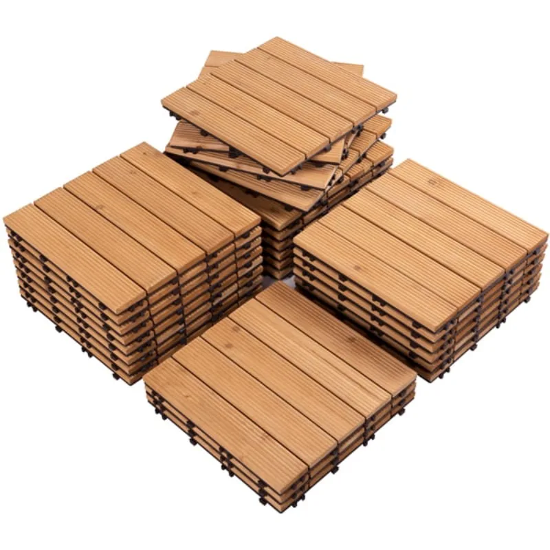 

27 Pieces X 12" Wooden Floor Tiles For Outdoor And Indoor, Natural Wood