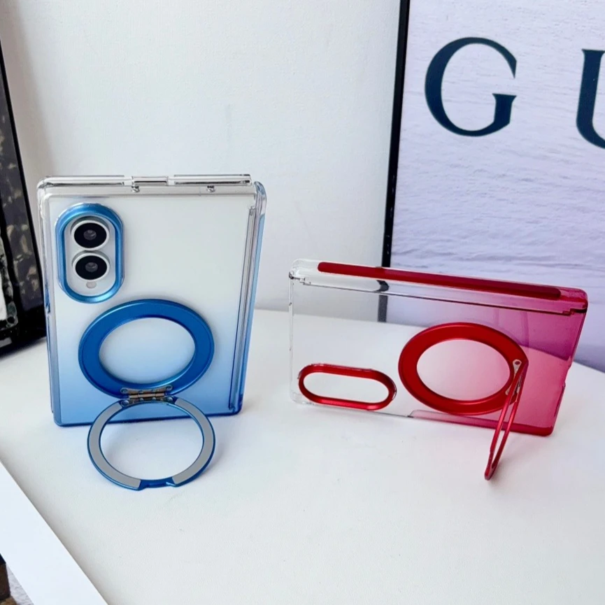 Transparent Gradient Magnetic Case with Rotating Bracket - Magsafe Compatible, PC Hard Cover