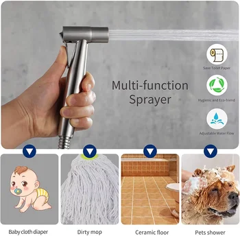Rubinetto per bagno in acciaio inossidabile Spray Rubinetto per bidet per WC portatile Spruzzatori per bidet a mano in acciaio inossidabile Spruzzatore d'acqua spazzolato 1
