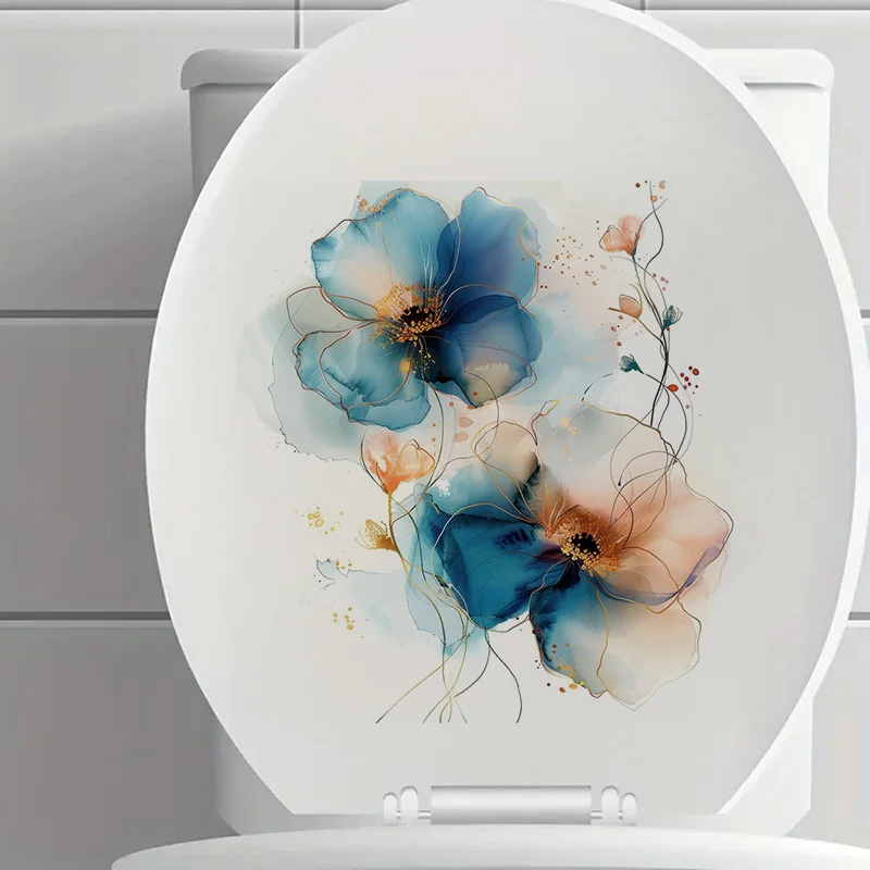 C1127# Abstract Floral Toilet Sticker Durable Material Home Wall Decor Aesthetic Room Decoration