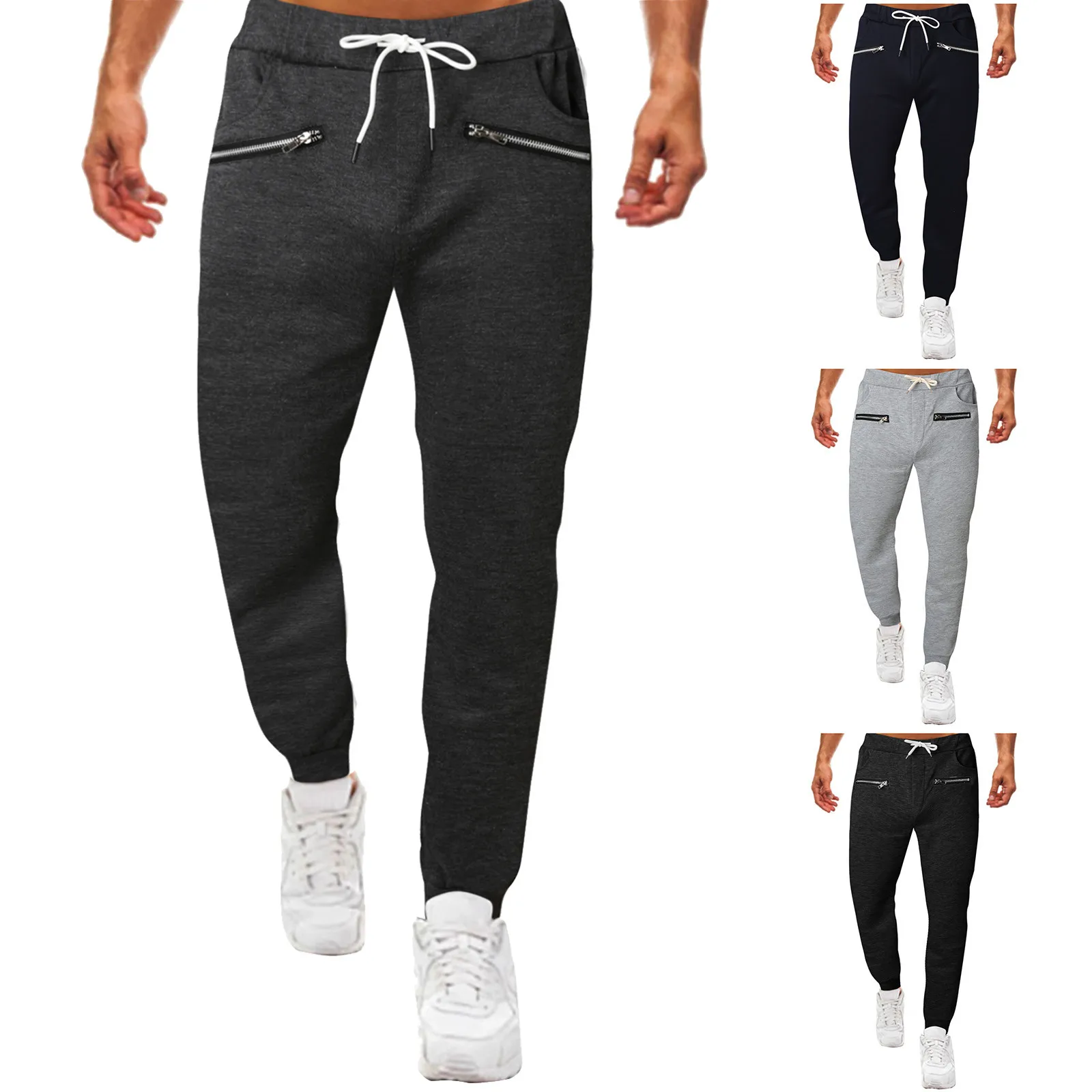 

Men's Joggers Oversize Pants Autumn Stitching Casual Zipper Closure Feet Trousers Lace-up Sports Pants Sweatpants Trousers