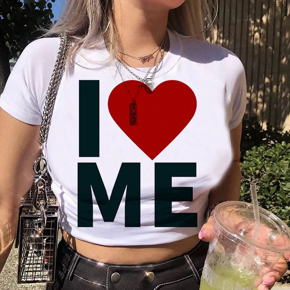 

Женский укороченный топ с принтом «I LOVE ME»