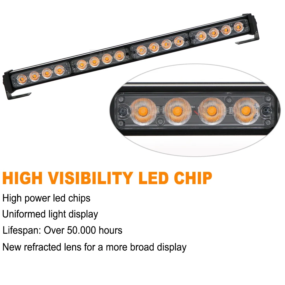 Police Signal Light 16 LED Traffic Adviser Car Emergency Warning Strobe Lights Bar Yellow White Vehicle Flashing Lamp 26 Modes