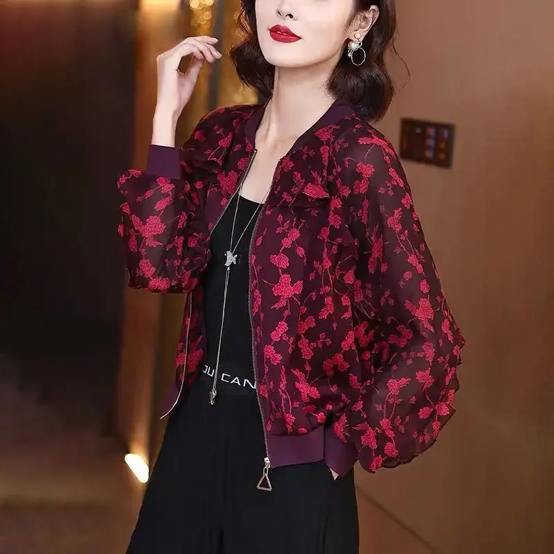 Chiffon Long Sleeve Sunscreen Women's Summer Thin Bomber Short Casual Jacket Baseball Uniform Cardigan Jacket Coats Tops G349