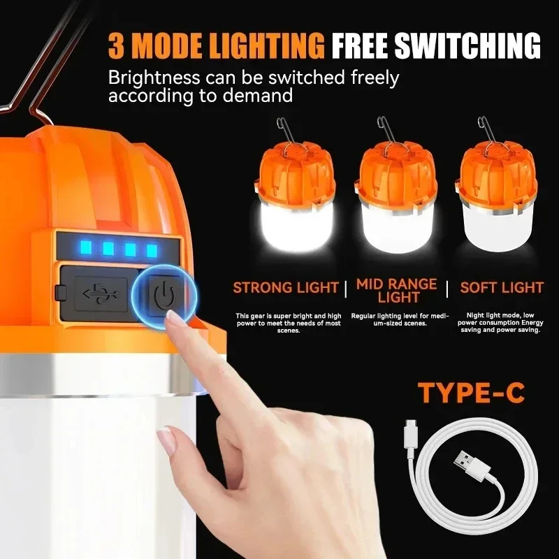 Camping Lantern Built-in Battery Powerful USB Rechargeable LED for Outdoor Camping BBQ Tents Emergency Power Bank