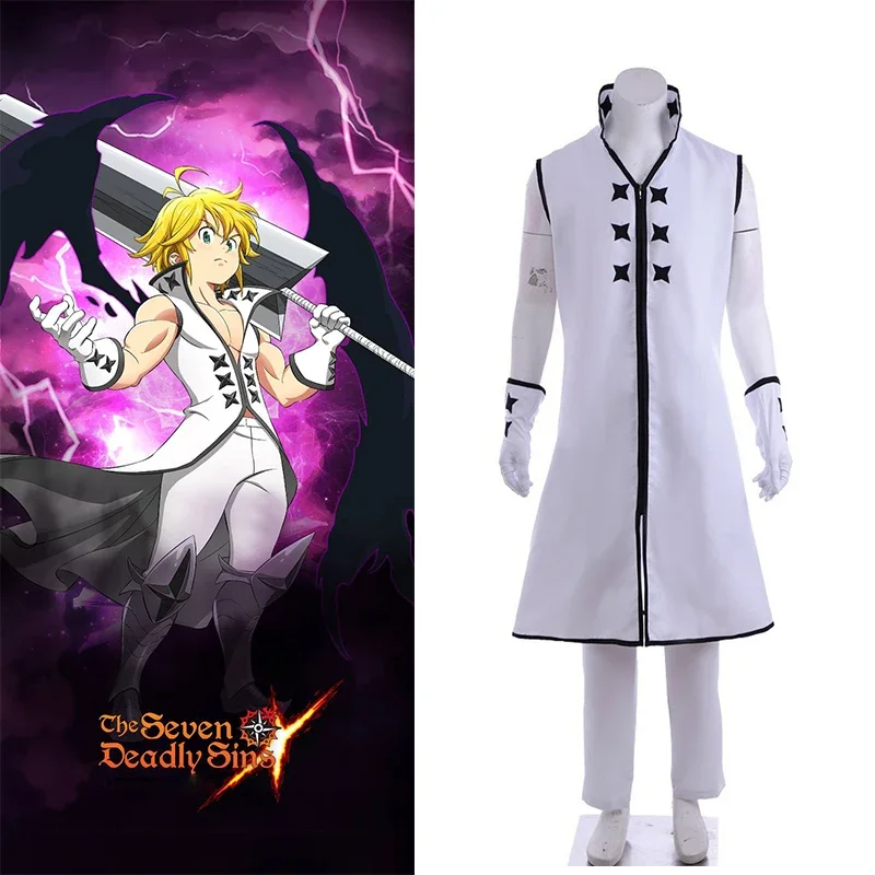 

Anime The Seven Deadly Sins Meliodas Cosplay Meli Nanatsu No Taizai White Outfit Party Set Halloween Costume for Adult