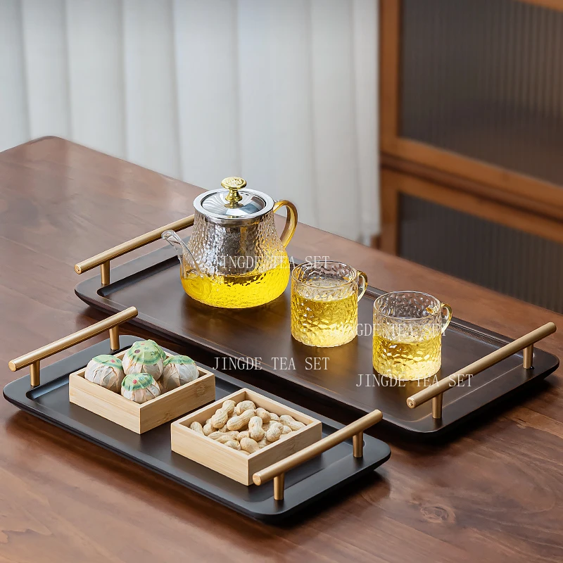 Handheld Tea Tray Household Bamboo Tray with Handle Chinese Style Tea Tray Teapot Trays Living Room and Office Small Tea Trays