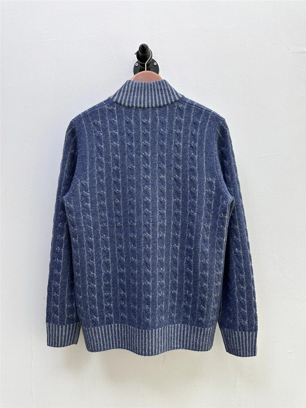 High Quality Men's Half-high Zipper Twisted Pullover Sweater Casual Loose Long-sleeved Cashmere Knitting Sweater Man 5