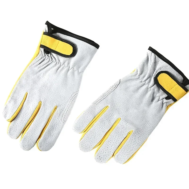 Work Gloves Leather Workers Work Welding Safety Protection Garden Sports Motorcycle Driver Wear-resistant Gloves Average code