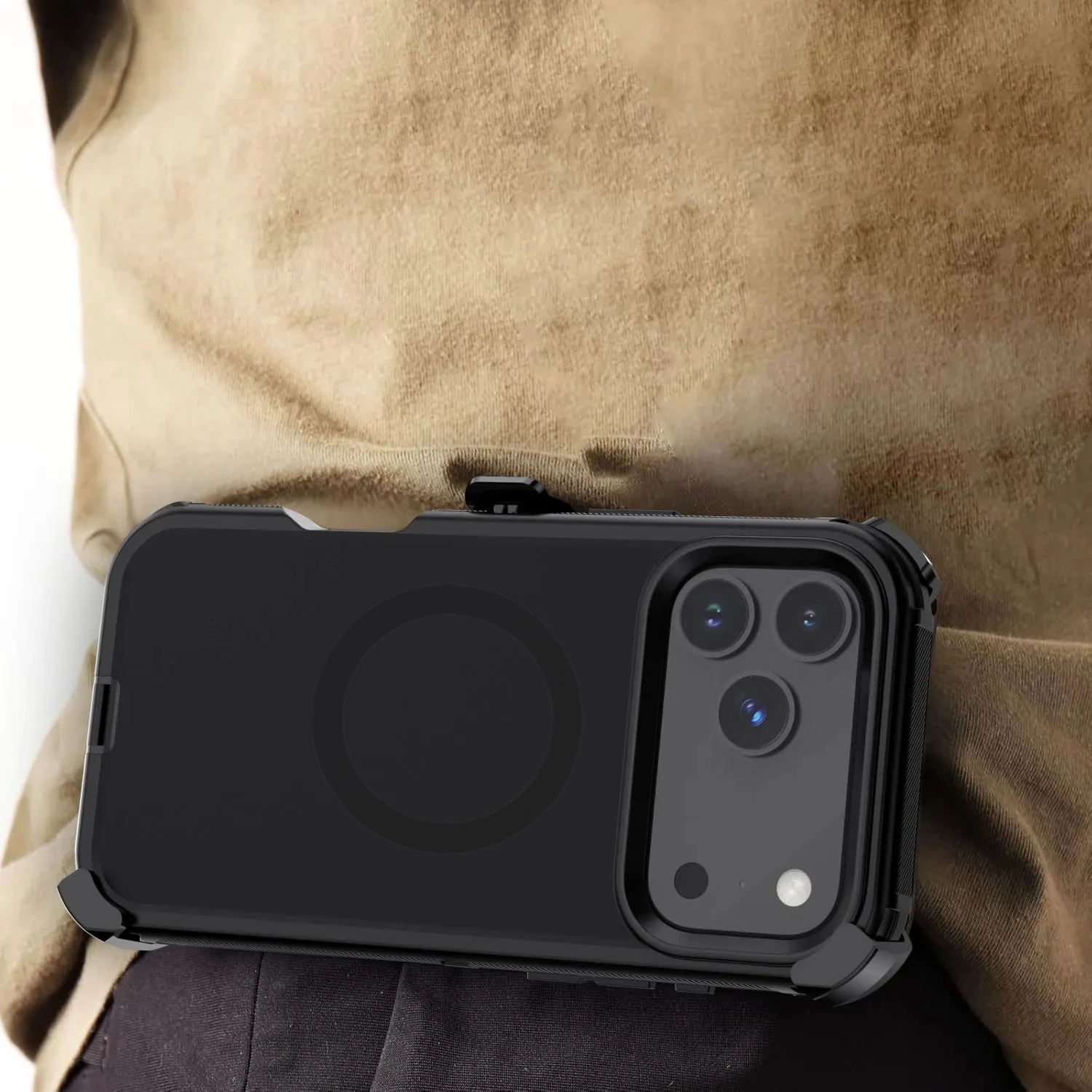 Heavy Duty 3-Layer Shockproof Defender Armor Case with Belt Clip and MagSafe Charging Compatibility