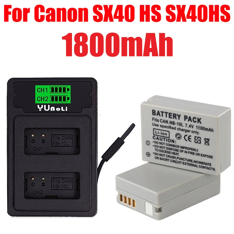 Batteria 1800Mah Nb-10L Nb10L + Caricabatteria Nb 10L Con Usb E Porta Di Tipo C Per Canon G1X G15 G16 Sx40Hs Sx50Hs Sx60Hs Sx40