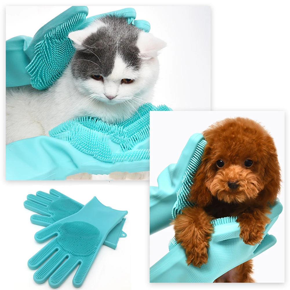 Pet Grooming Cleaning Gloves Dog Cat Bathing Shampoo Glove Scrubber