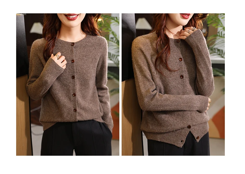100 % Wolle Strickjacke Frauen Pullover Runde-kragen Gestrickte Fit Mode Einreiher Mantel 2024 Winter Neue Tops – Detail 25