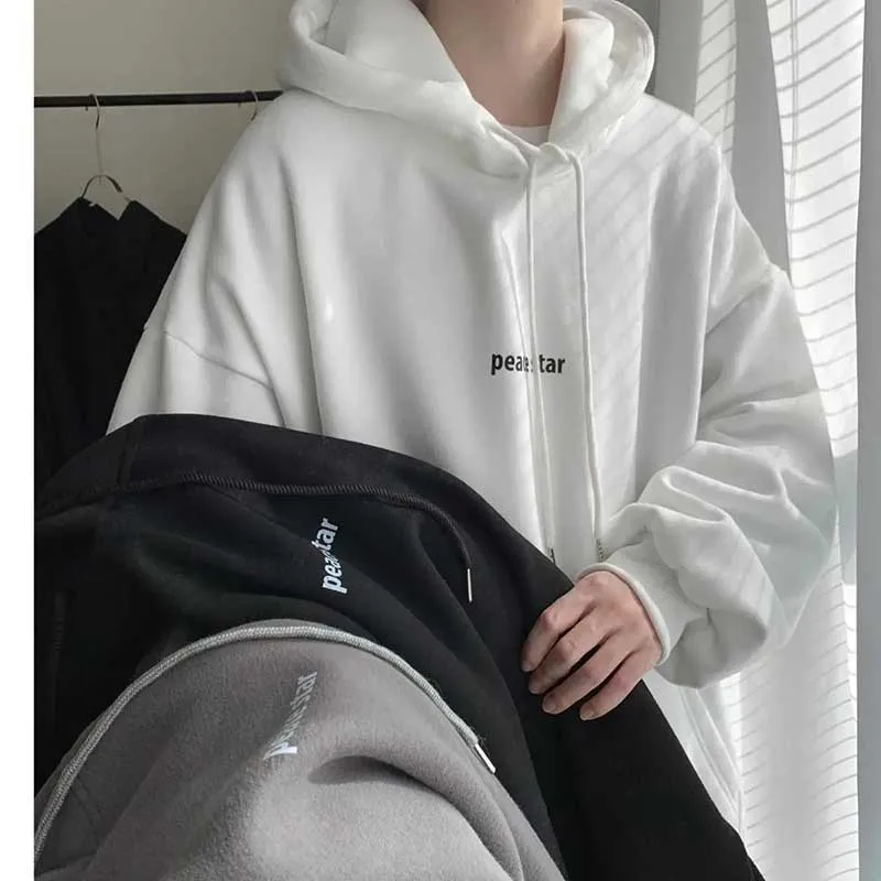 Fashion Loose Pockets Printed Lace Up Hoodies Sweatshirts Mens Clothing 2023 Winter Oversized All-match Tops Casual Sweatshirts