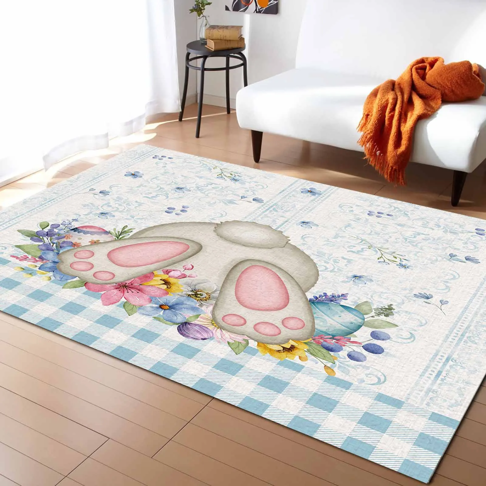 

Easter Flower Egg Rabbit Living Room Floor Mat Children's Bedroom Bedside Carpet Kitchen Door