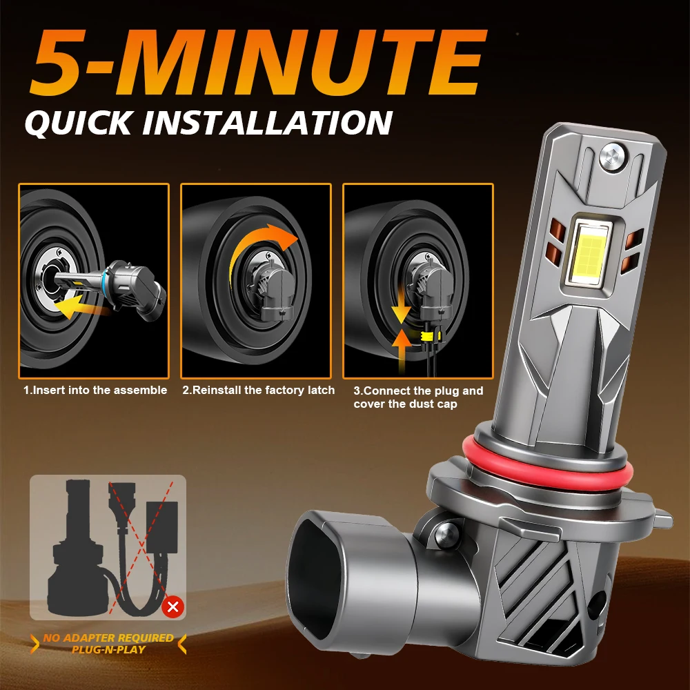 2PCS 9005 HB3 자동차 LED 헤드라이트 전구 30000LM 밝기 5570 CSP 6500K 흰색 교체 헤드램프 터보 팬 없음