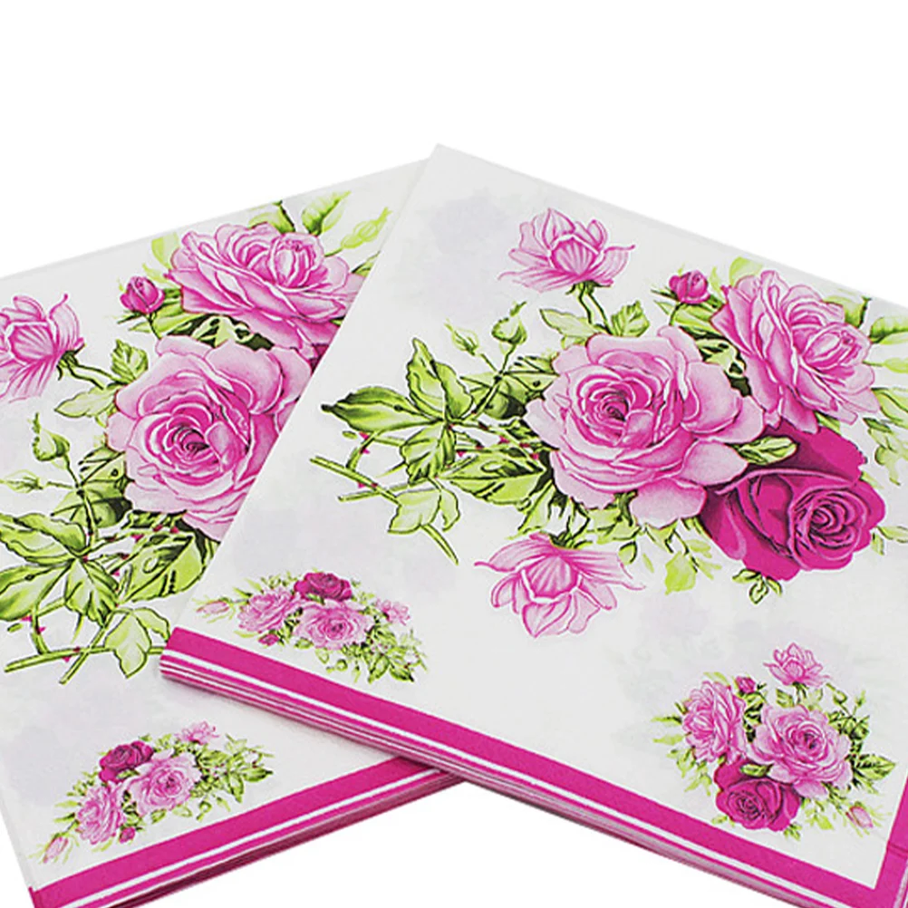 Floral Printing Paper Towels Colorful Lunch Napkins Handmade Party Serviette for Wedding Birthday Party Banquet 20 Pcs