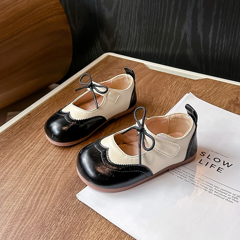 Leather Girls School Shoes with Bowknot for Spring Autumn