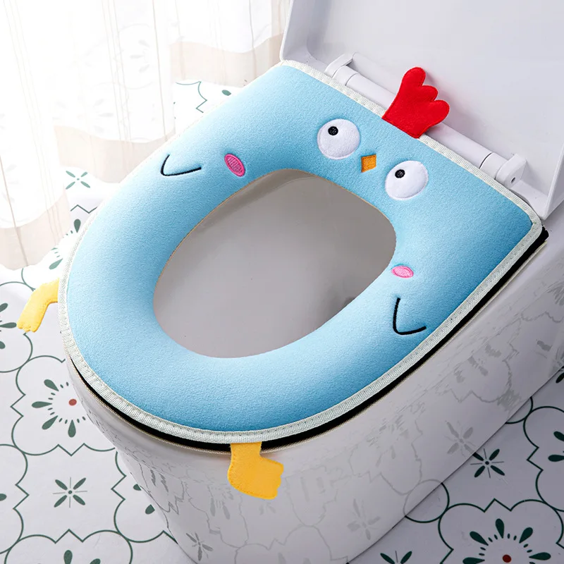 Winter Home Soft with Toilet Mat Zipper Cute Toilet Seat pad loo Warm Cover Embroidered lavatory Seat Covers Reusable WC Cushion 4