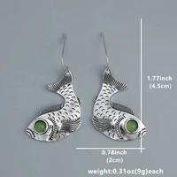 Fish Animal Green Stone Drop Silver Color Earrings 4