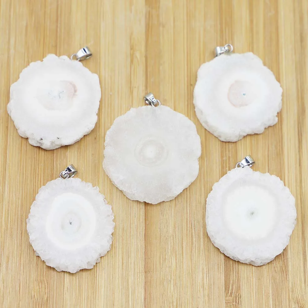 Natural Stone White Crystal Toothcluster Round Cut Face Irregular Pendant Necklace Fashion DIY Jewelry Accessories Wholesale4Pcs