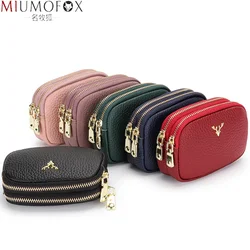 Luxury Soft Genuine Leather Wallets Double Zipper Short Purses Large Capacity Cowhide Clutch for Female Women Fashion Coin Purse