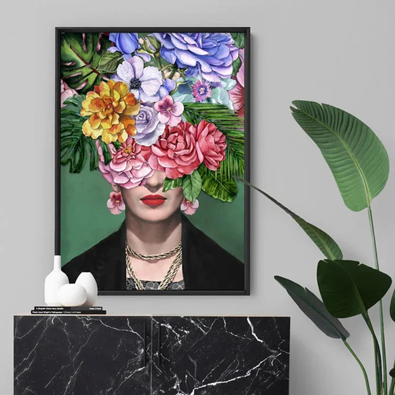 Frida K Poster Donna Messicana Fiori Face Poster Stampa Su Tela Famosa Pittura Artistica Immagine Wall Picture Room