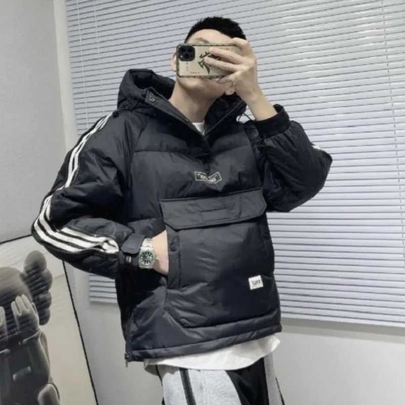 Winter Jacket Men New Zipper Tooling Cotton Jacket Mens Fashion Hooded Short Coats Couple's Same Pullover Thickened Hoodie