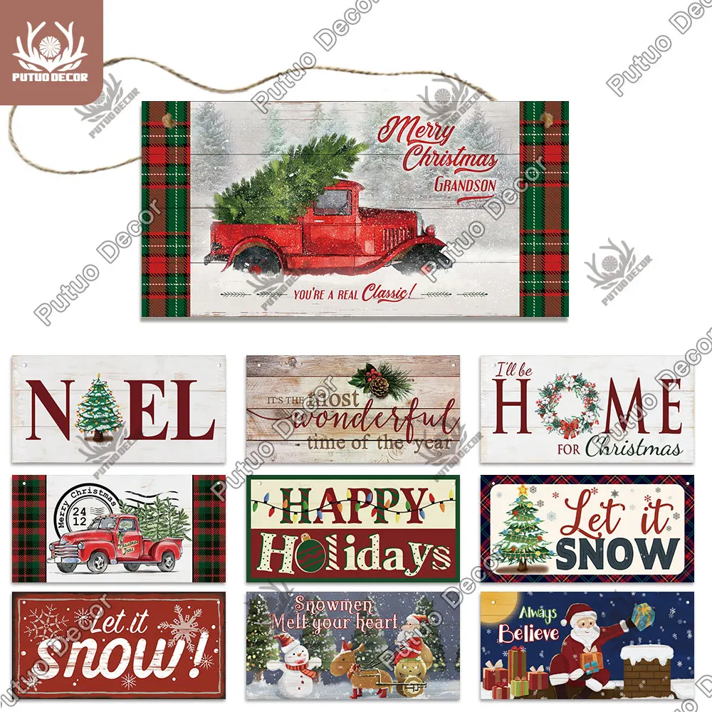 Putuo Decor Merry Christmas Wooden Wall Plaque Signs 2021new Years