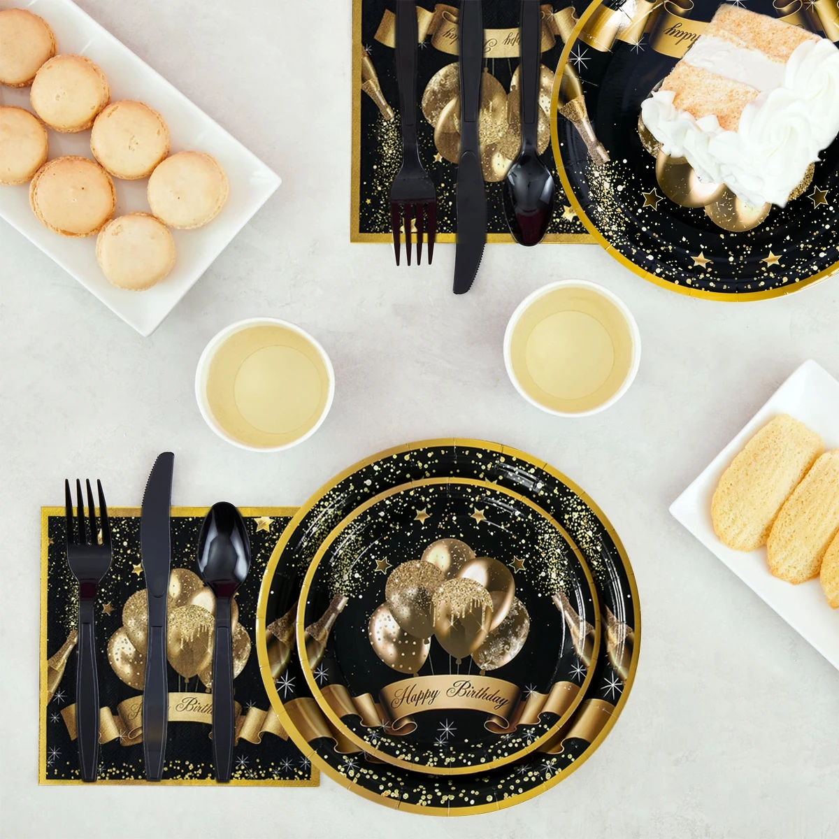 Black And Gold Party Supplies - Birthday Party Cutlery Black And Gold Birthday Plate Set Includes Plates Cups Straws Napkins Tablecloths & More - For Anniversary,Birthday Party Decorations (16 Guests - View #11