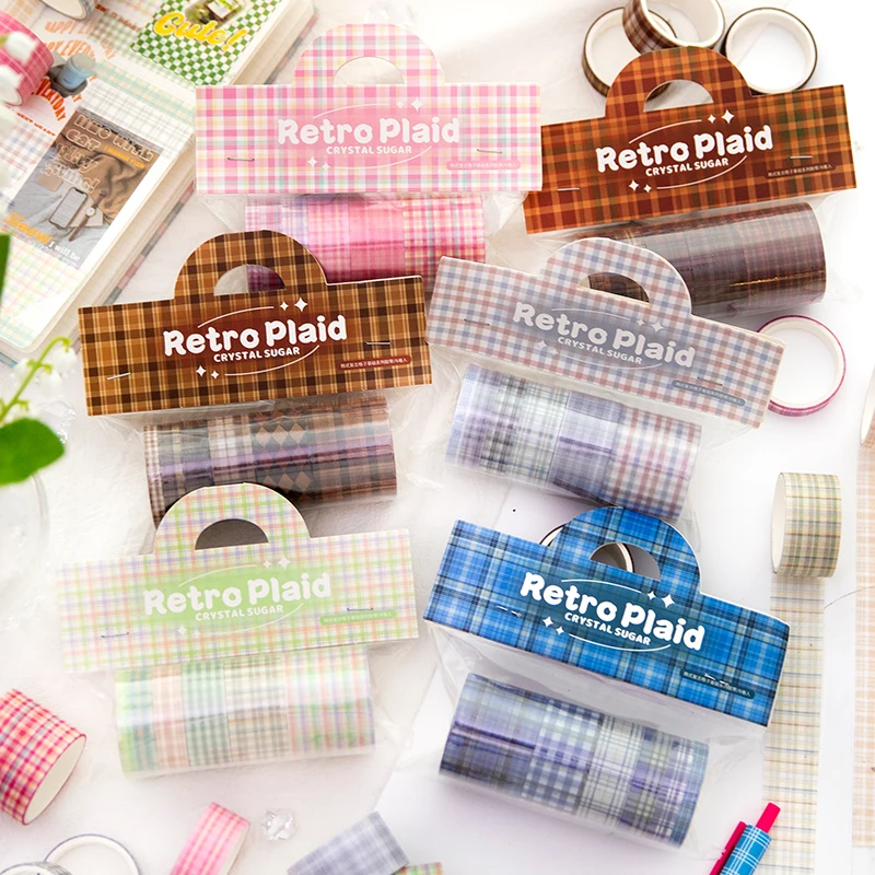 

36PCS/6packs Retro plaid series cute lovely decorative paper masking washi tapes