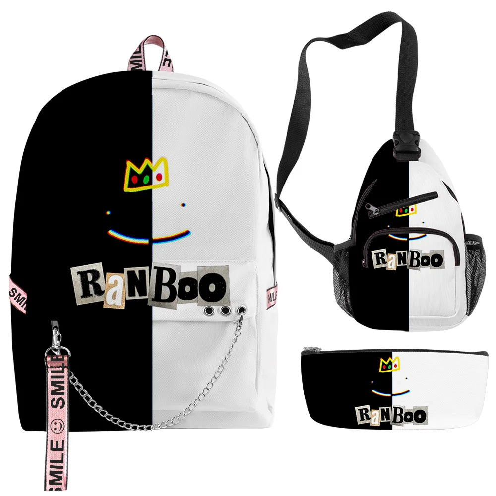 

Classic Cartoon Funny Ranboo 3D Print 3pcs/Set Student School Bags multifunction Travel Backpack Chest Bag Pencil Case
