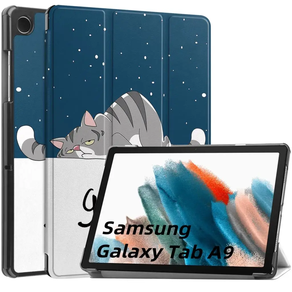 삼성 갤럭시 탭 A9 SM-X110 SM-X115 X117 PU 플립 스탠드 커버, 탭 A9 플러스 2023 11 인치 인쇄 태블릿 케이스, 8.7 인치