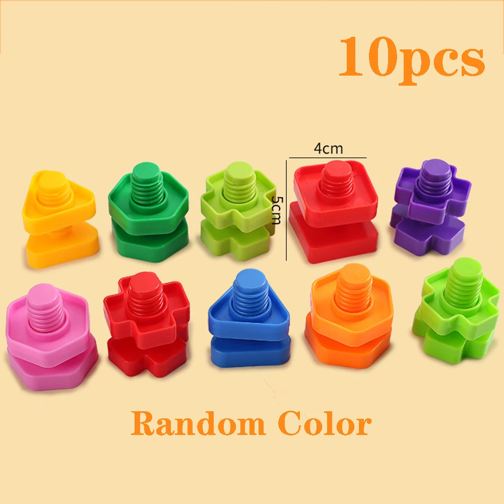 20pcs/10sets Screw Building Blocks-Plastic Nut Shaped Toys for Kids-Educational Montessori Scale Models building block toy assemble toy