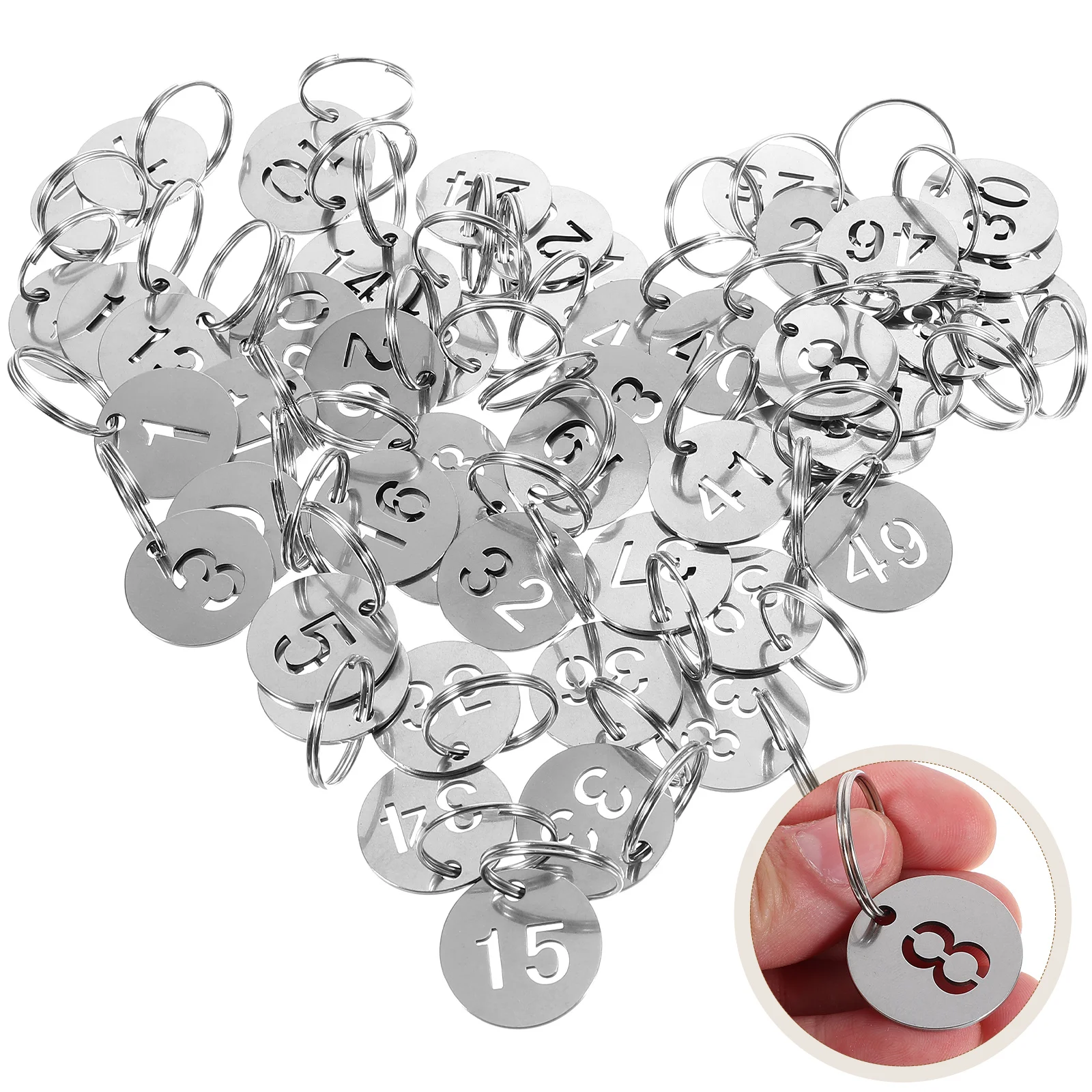 50 Pcs Stainless Steel Number Plate Key Labels with Rings Tags Round Hanging for Luggage Metal Numbered Keyring 2