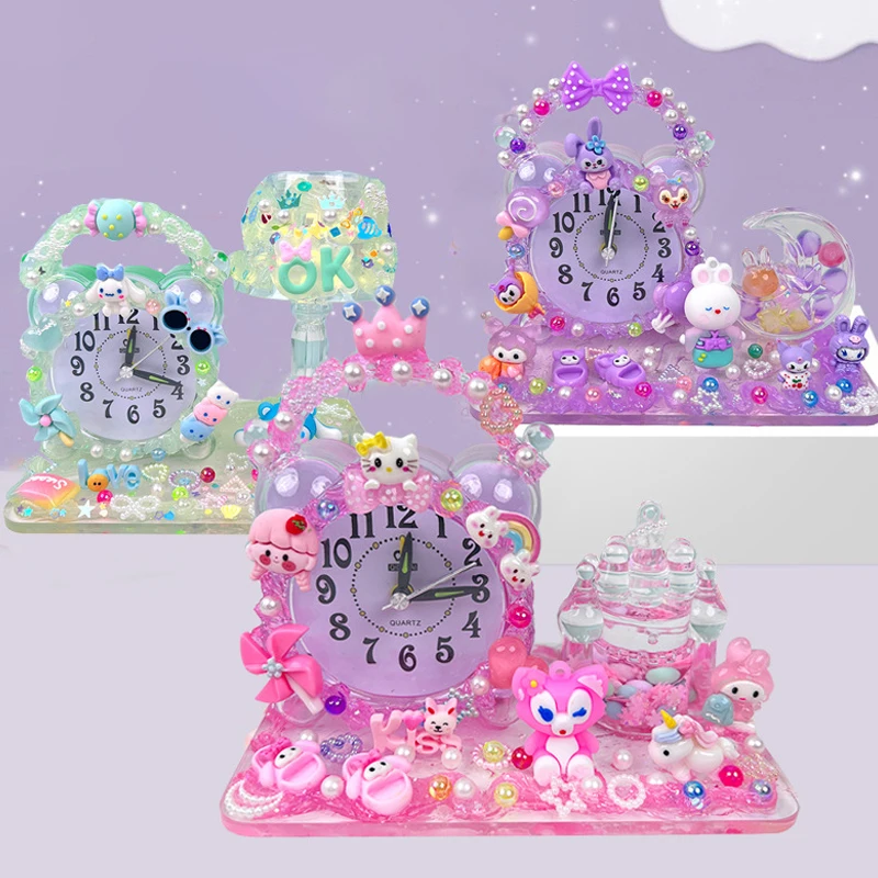 Cartoon Disney StellaLou LinaBell Kids Alarm Clock Home Decoration CUTE Crystal DIY Material Package Birthday Kids Children Gift clock wall hanging silicone mold diy round hollow digital clock pendant wall decoration clock silicone mould for resin making