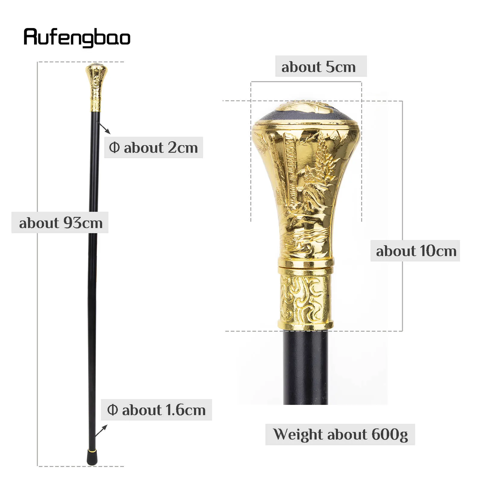 Gold Luxury Wolf Head Relief Walking Stick Decorative Stick Decorative Cane Halloween Cosplay And Parties, For Cosplay & Party_desvips.com