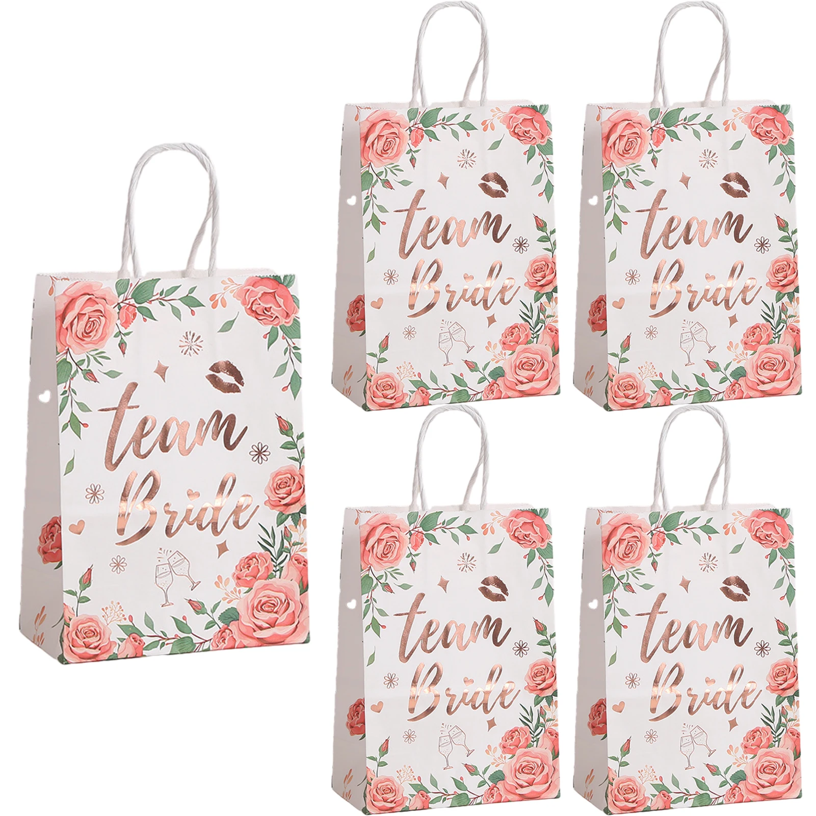 Team Bride Gift Bags with Handles for Bachelorette Party Decorations Small  Rose Gold Floral Bridesmaids Gifts Bags for Bridal Shower Engagement