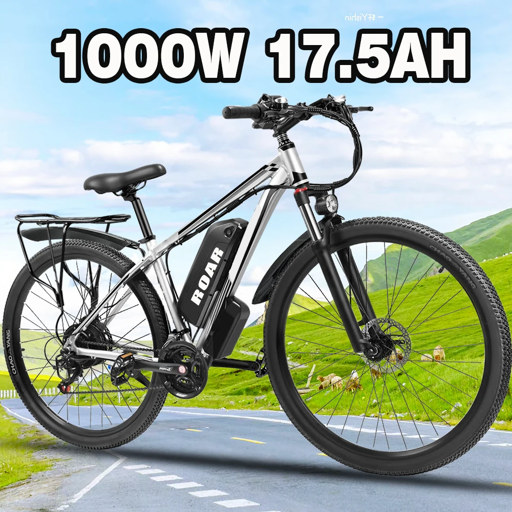 

29'' Electric Bike for Adults 1000W Motor 48V 17.5Ah Battery Electric Mountain Bike Long Range 21 Speed Throttle Bicycle Ebike