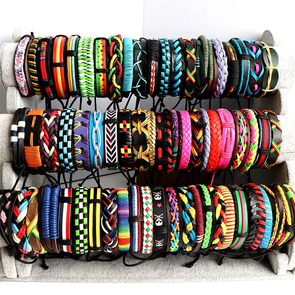 Leather bracelets 20Pcs/Lot Handmade Retro Vintage Leather Cuff Bracelets For Women Men Mix Styles Adjustable Party Gifts