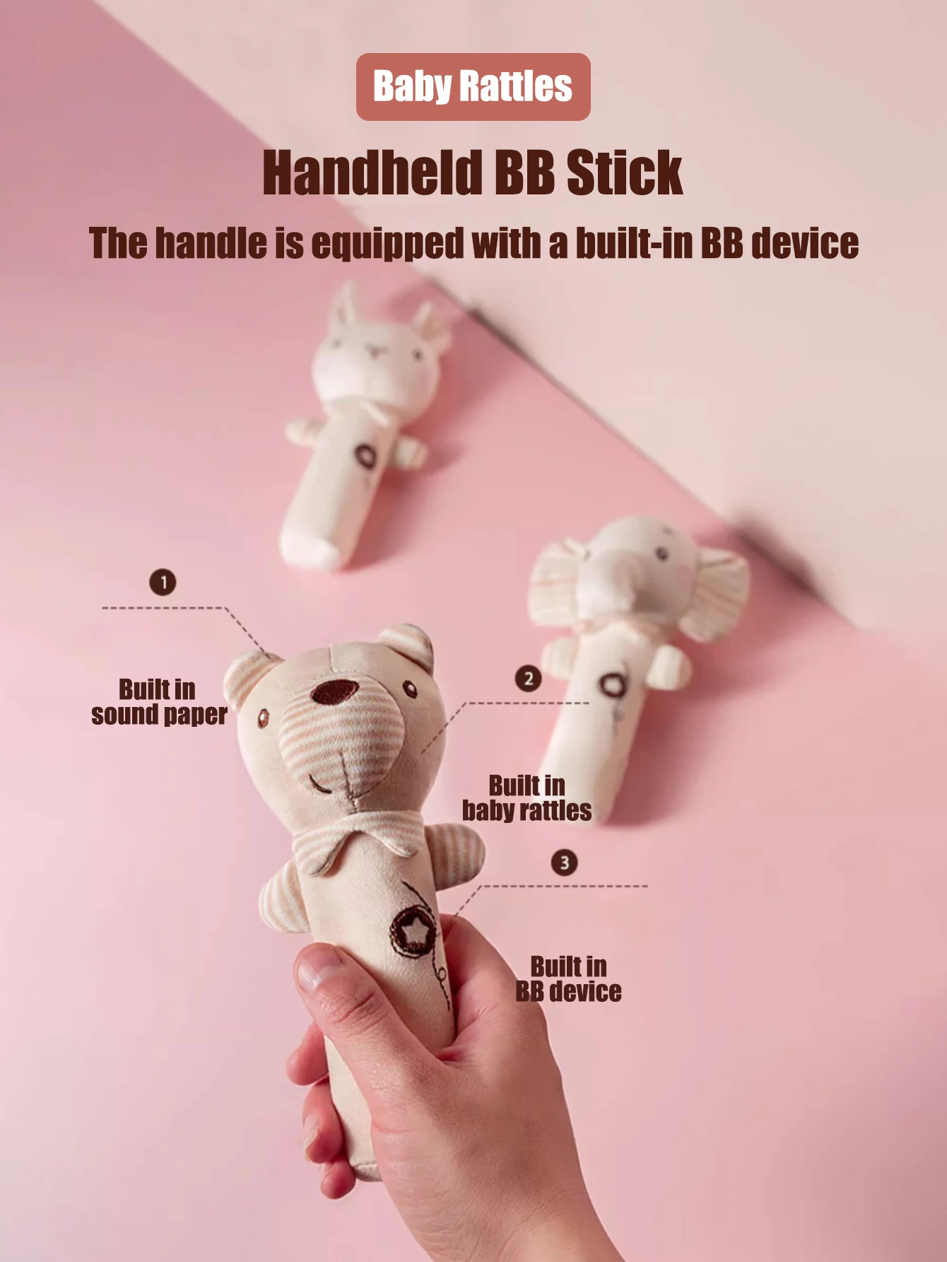 1PCS 0-6 months Baby Hand Shaker Newborn Comfort Toy Baby 0-1 Year Old Toy Baby Stick and Round Rattle