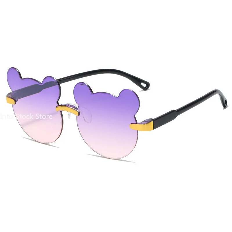 Kids Sunglasses Girls Boys Cartoon Bear Rimless Sunglasses UV400 Children Retro Round Glasses Eyeglass Outdoor Infant Ultraviolet-proof Eyewear children sunglasses