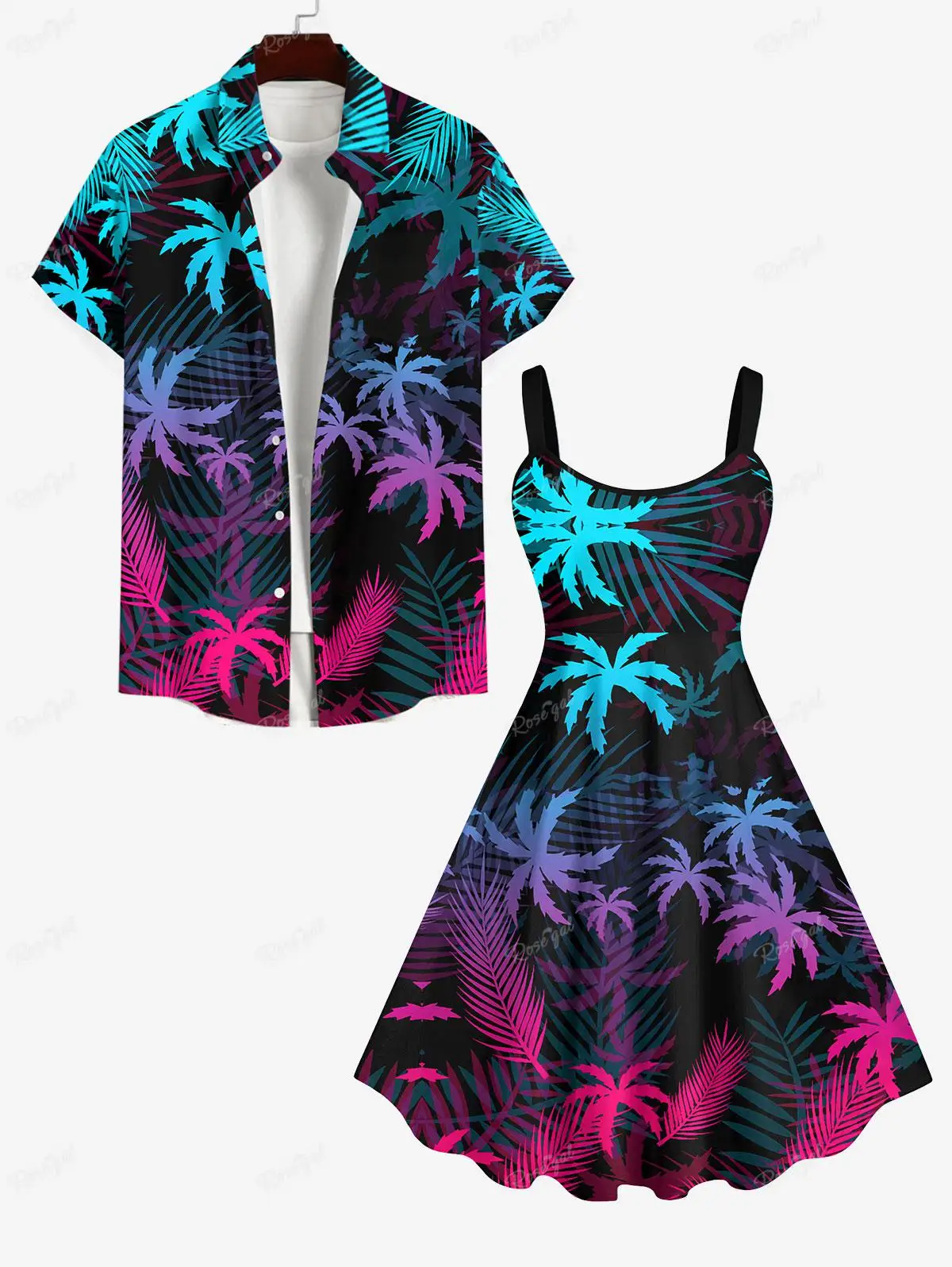 

Outfit for Couples vestidos dress платье женское 2024 Ombre Coconut Tree Palm Leaf Print Plus Size Matching Hawaii Beach