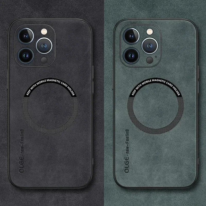 Leather Magnetic Phone Case with Magsafe Compatibility and Shockproof Protection