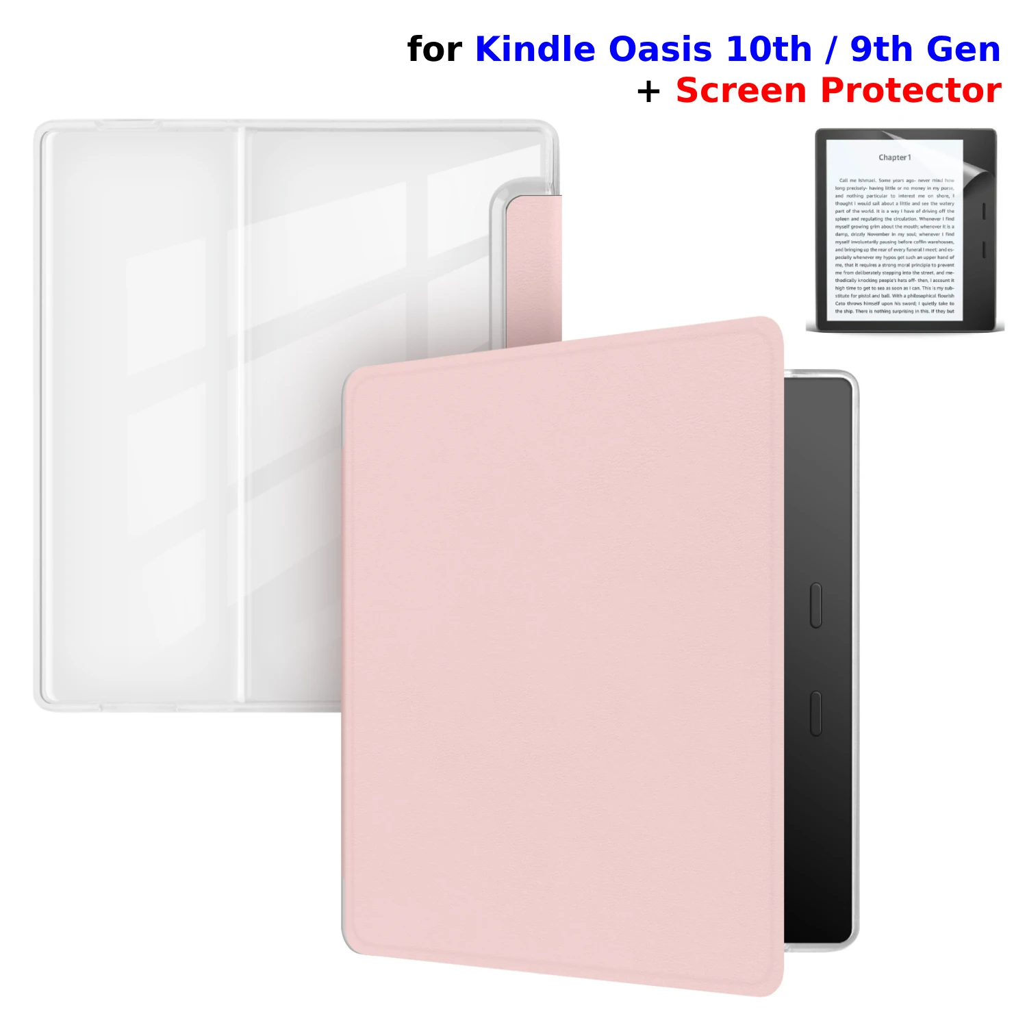 Premium PU Leather & Transparent Acrylic Sleep Cover for Kindle Oasis 7 with Screen Protector