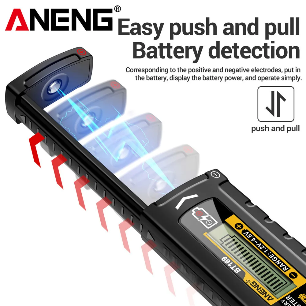 Battery Tester ANENG BT169 Digital Display Screen Multiple Measurements No Power Required Portable ABS Plastic