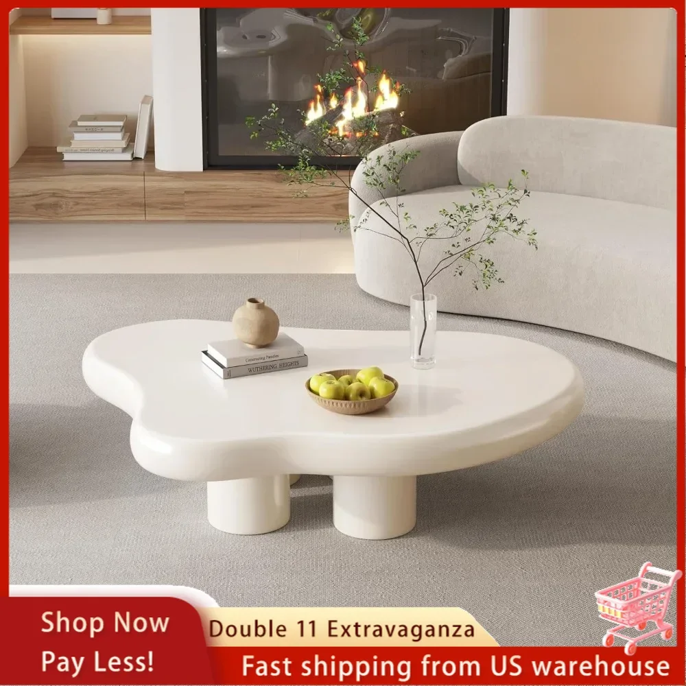 Cloud Coffee Table with 18.89" Legs, Cute Coffee Table, White Modern Tea Table, Irregular Indoor End Table for Living Room